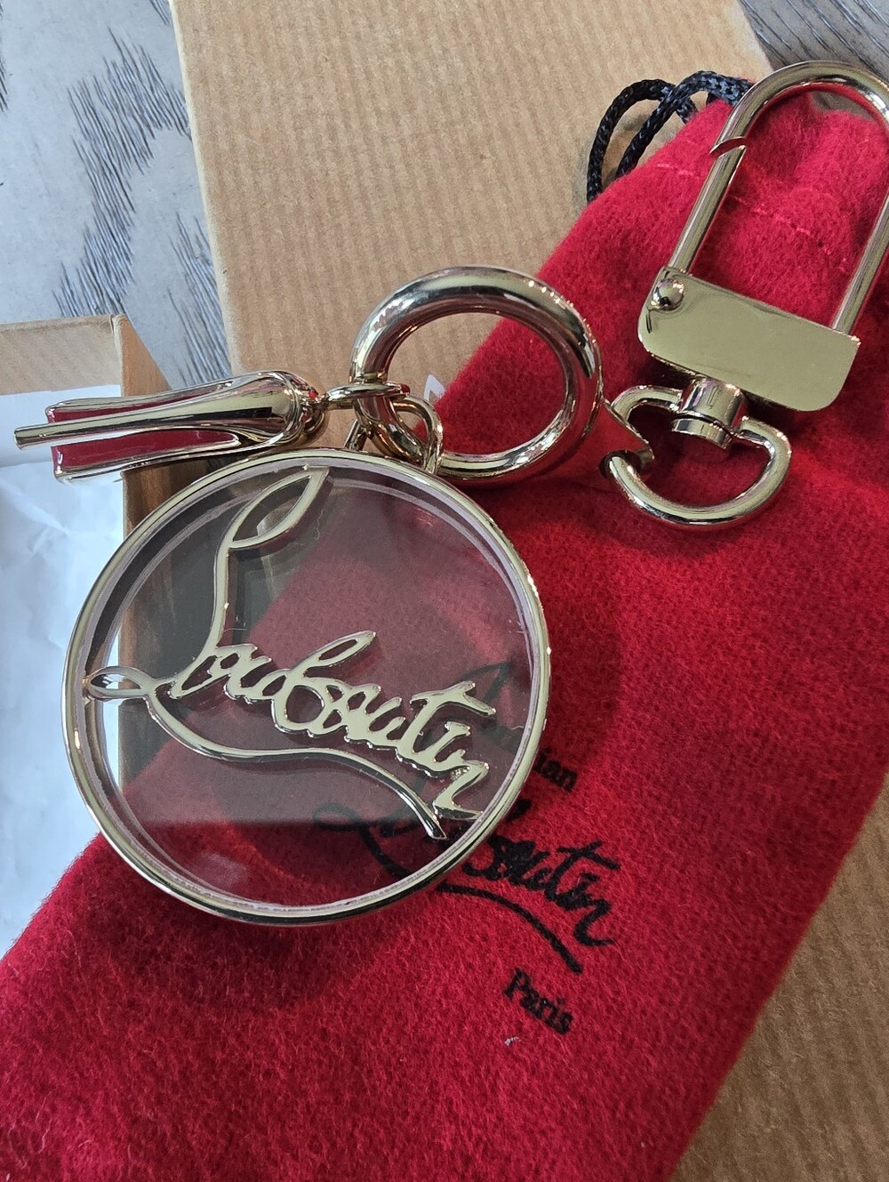 Christian Louboutin Gold-tone Stiletto and Clear Logo Keychain with Red Dustbag